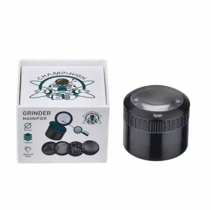 Champ High ⌀ 50 mm - grinder metalic cu lupă, din 4 piese (negru)