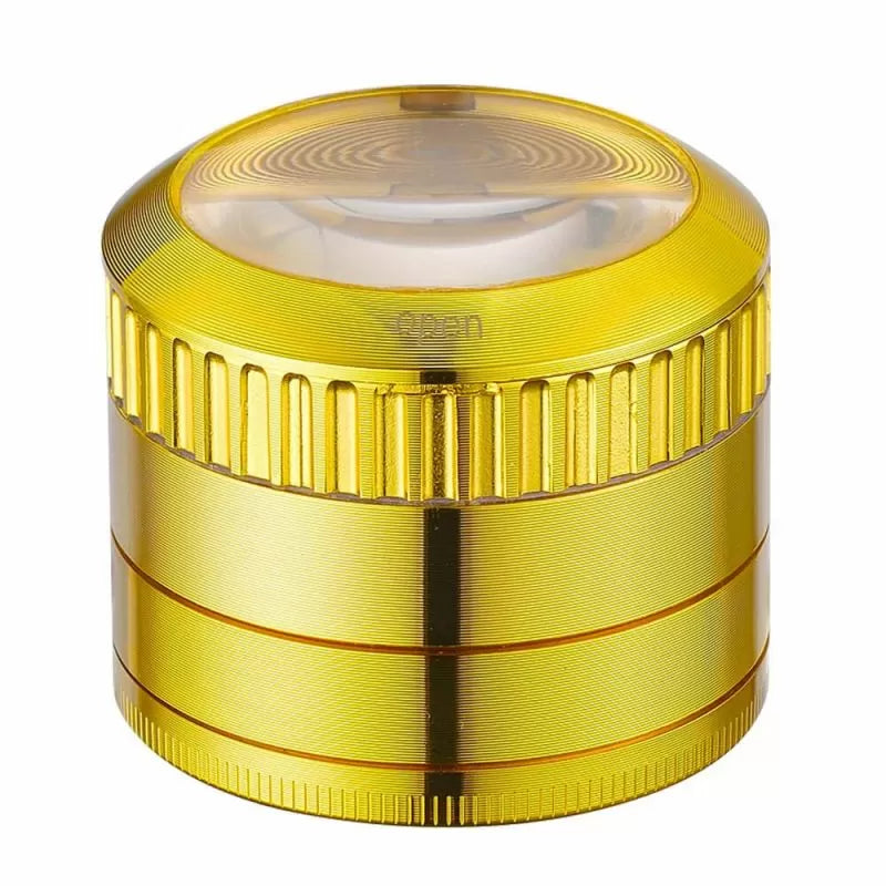 Champ High ⌀ 50mm - grinder metalic cu lupă din 4 părți (auriu)