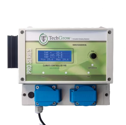 TechGrow Clima Control 14A - controler digital pentru temperatură, viteză min. și max. (2 ventilatoare)
