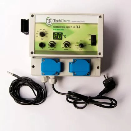 TechGrow Clima Control Basic Plus 14A - controler digital pentru temperatură, viteză min. și max. și histerezis (2 ventilatoare)