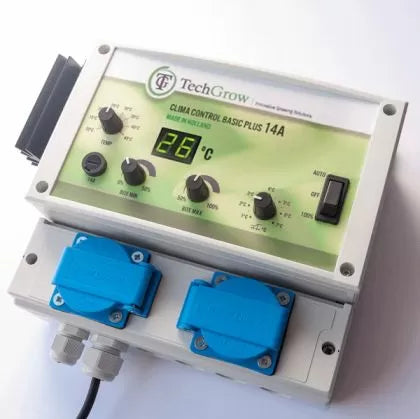 TechGrow Clima Control Basic Plus 14A - controler digital pentru temperatură, viteză min. și max. și histerezis (2 ventilatoare)