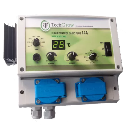 TechGrow Clima Control Basic Plus 7A – controler digital de temperatură, viteză min./max. și histerezis pentru 2 ventilatoare