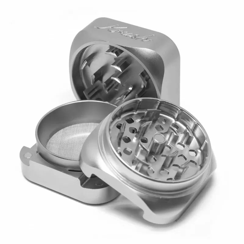Râșniță magnetică luxoasă din aluminiu Krush Kube 3.0 gri, din 3 părți - 55 mm