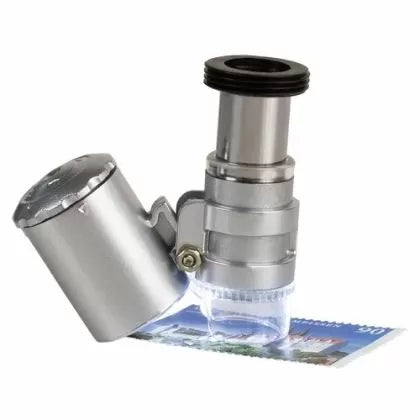Microscop de buzunar 60× cu lumină UV și LED