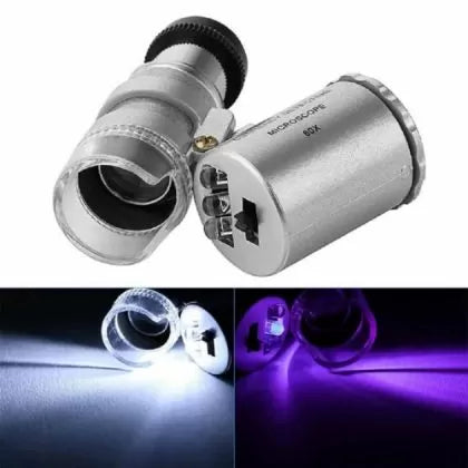 Microscop de buzunar 60× cu lumină UV și LED
