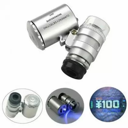 Microscop de buzunar 60× cu lumină UV și LED