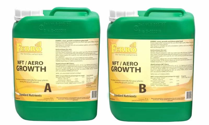 Ferro NFT / AERO GROWTH A&B Initial-Feed Fertiliser for NFT/Aeroponics and Tap Water