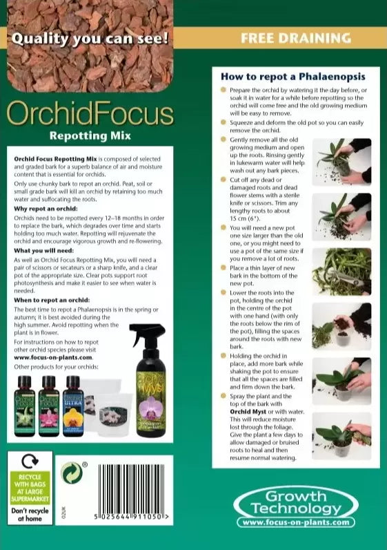 GT Orchid Focus Repotting Mix Peat Free - peat-free orchid repotting mix 3 l