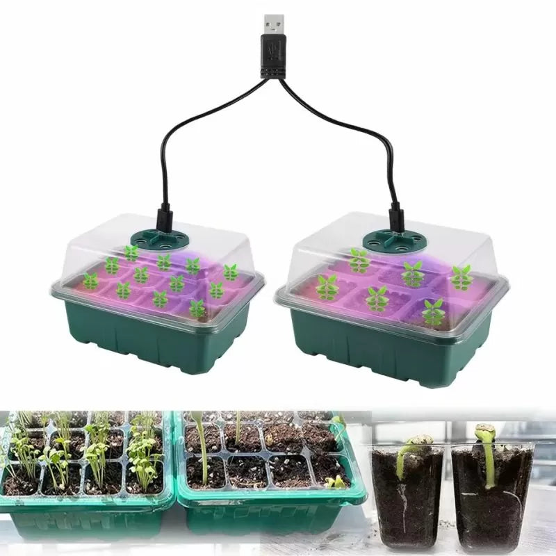 Set de 2 cutii mici pentru răsaduri cu iluminat LED 19/15cm