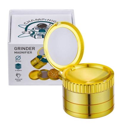 Champ High ⌀ 50mm - grinder metalic cu lupă din 4 părți (auriu)