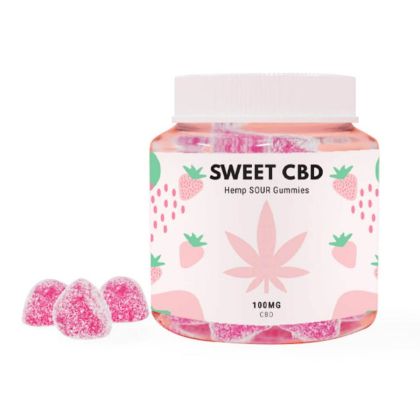 Sweet CBD 100mg Sour Strawberry Gummies 60g - căpșună