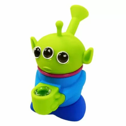 Green Alien Three-Eyed Silicone Bong, 14 cm