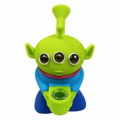 Green Alien Three-Eyed Silicone Bong, 14 cm