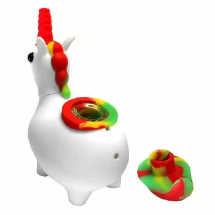 Pipă din silicon Unicorn alb 12 cm