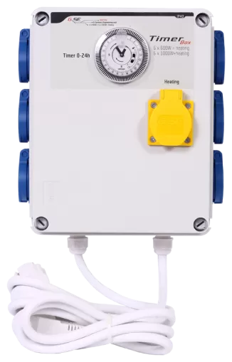 G-Systems Timer Box 6x600W + Heating - cutie cu timer și 6 prize pentru lămpi + 1 pentru încălzire, cu 2 circuite