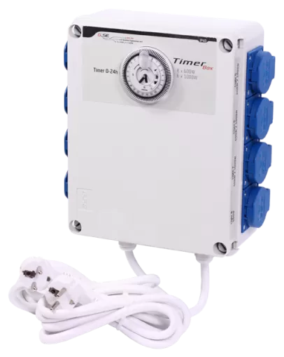 G-Systems Timer Box 8x600W - cutie cu temporizator, 8 prize pentru lămpi, cu 2 circuite