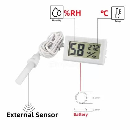 Termo-higrometru digital compact cu sondă pentru măsurarea umidității și temperaturii 1.3 m, negru