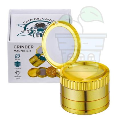 Grinder with Magnifier Glass Champ High Gold Aluminium 4 Parts - 50mm