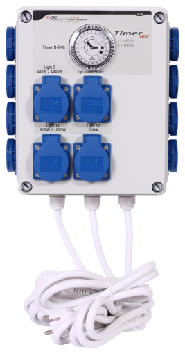 Timer Box cu 12 socluri de lampi G-Systems Timer Box 12x600W, cu 3 circuite